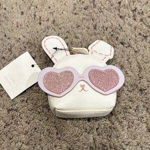 Cute Bunny Kids Coin Purse with Pink Glitter Heart Glasses